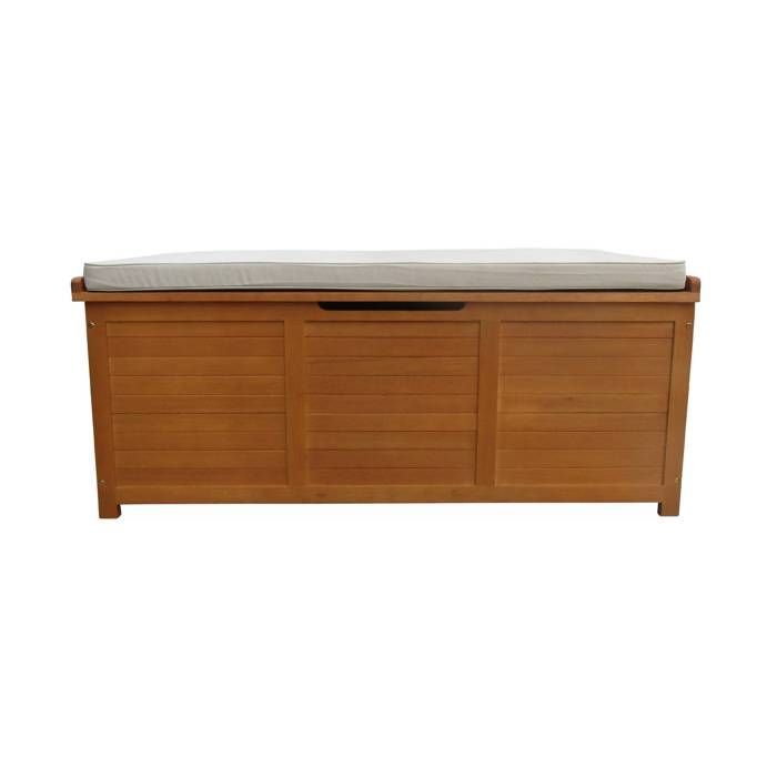 Cassapanca da giardino in legno da 200 litri - Beige - 125x60 cm - Con scomparto per cuscini, 2 molle a gas e maniglie