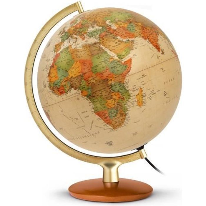 Globo Iluminado - JPC - Premium - Antigo - Base de Madeira e Meridiano de Metal