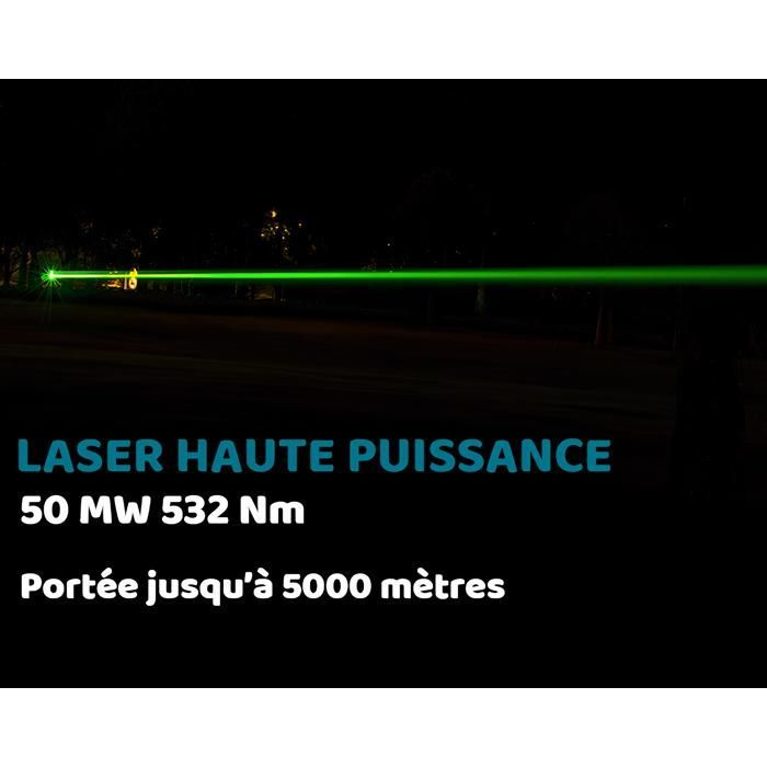 Laser Vert Haute Performance M-PROGECT® | 50 MW 532 NM Portée 5000 mètres, avec Pile Rechargeable 18650 et Chargeur USB