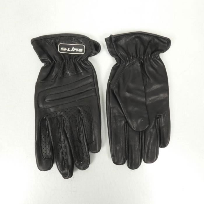 Pair of black leather summer motorcycle gloves, S-Line, for men/women, size M, GAN300M, new
