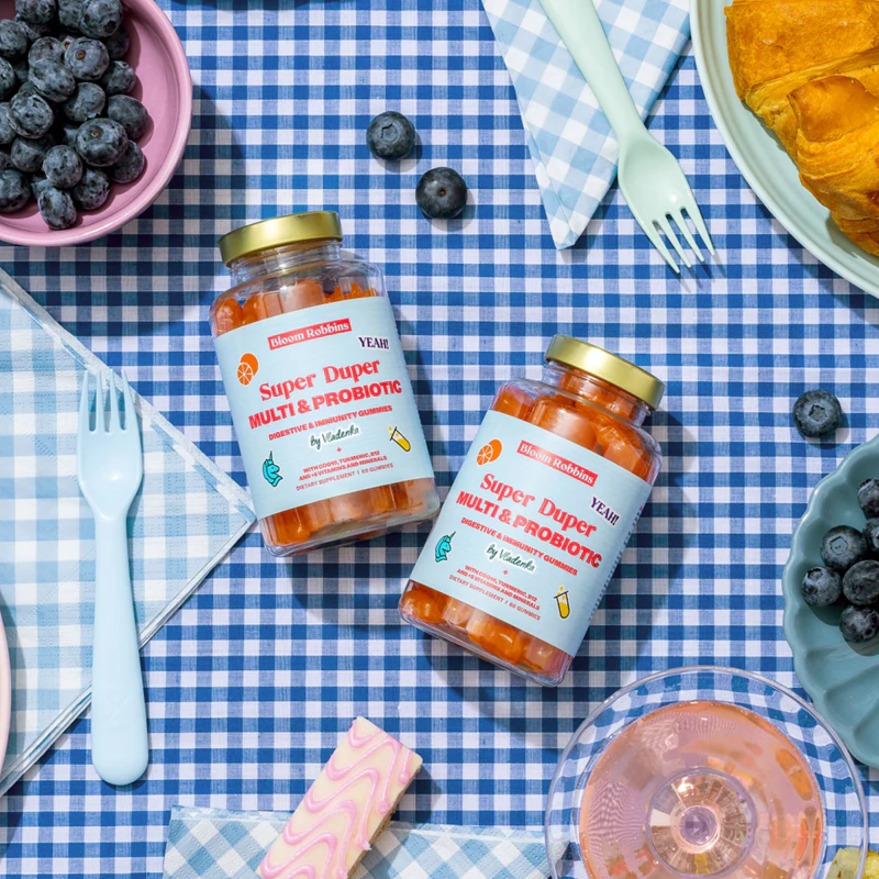 Bloom Robbins Super Duper MULTI & PROBIOTIC Nahrungsergänzungsmittel, kaubare Gummibärchen für eine verbesserte Verdauung