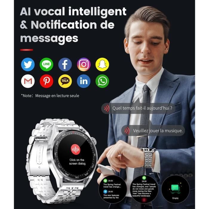 TRAHOO Men's Smartwatch - Bluetooth Calling - 100+ Sports Modes - Wireless Charging - Blood Pressure Monitoring