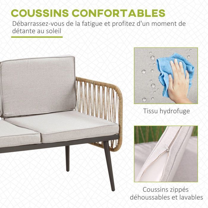 Conjunto de muebles de jardín metálicos Outsunny, 112 x 58,5 x 64 cm, color beige.