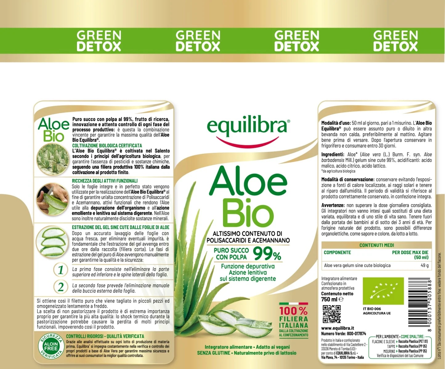 EQUILIBRA Equilibra Biologisch Aloë Vera Sap met Vruchtvlees 750 ml