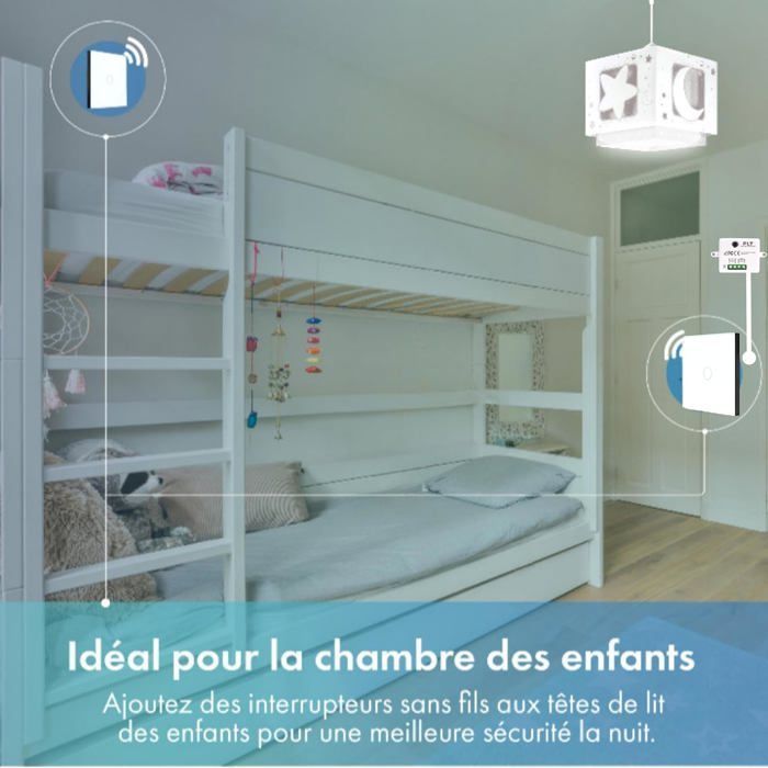 KIT Interrupteur sans fil tactile ET sans neutre requis - Boutons va et vient prêt à poser – 5 Télécommande murale + 1 module radio