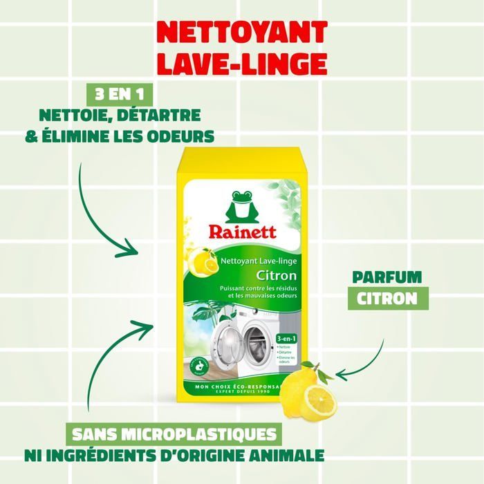 Limpiador para lavadoras - Limpia y descalcifica varios componentes de la lavadora - Aroma a limón - Desinfecta y desodoriza - 250 g