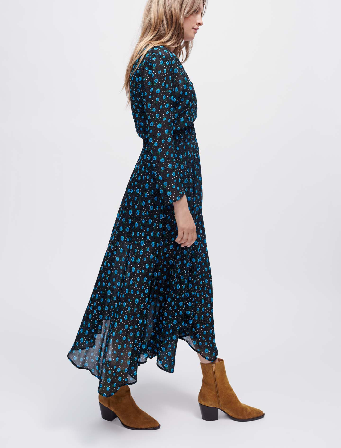 Mousseline jurk met luipaardprint - Mini fleurs bleu