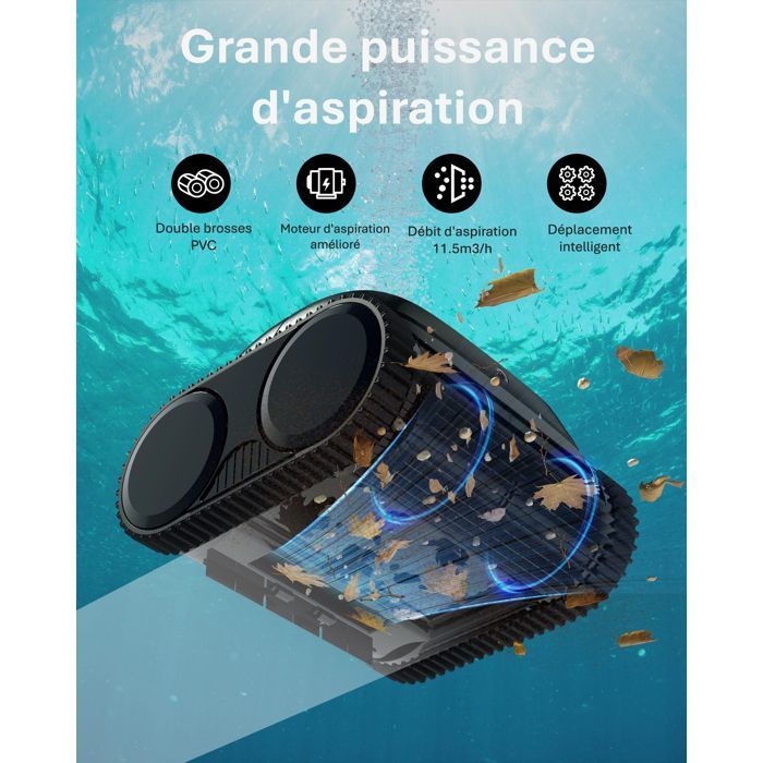 WYBOT OS800, Robot de piscine sans fil performant pour nettoyage automatique complet fond, parois et ligne d'eau