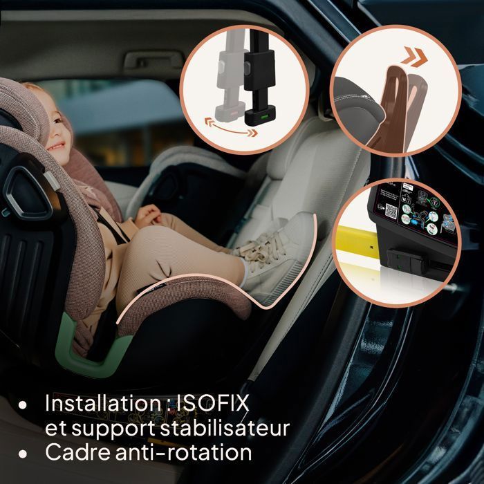 Silla de coche convertible LIONELO Harmony iSize 40-150cm - Giro 360° - ISOFIX - 60% bambú - Grupo 0+/1/2/3 - Rosa