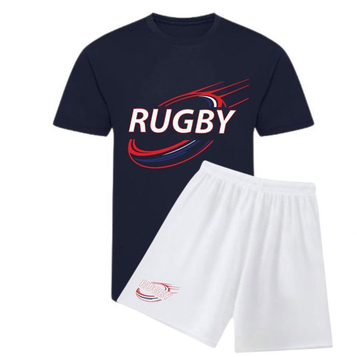 Rugby shirt en short set voor kinderen – Polyester – Leeftijd 3 tot 14 jaar – Blauw