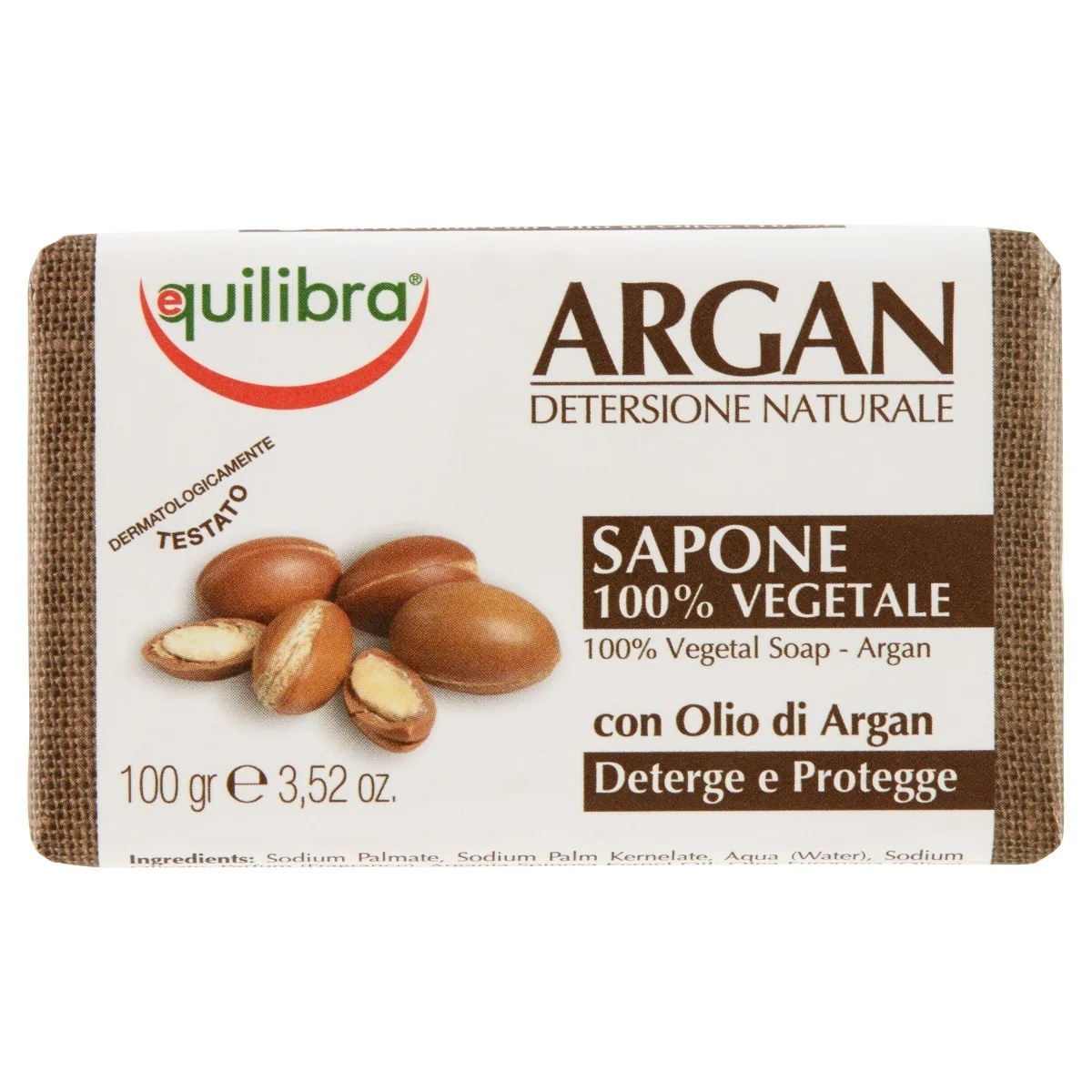 Jabón de argán EQUILIBRA Equilibra 100% vegetal 100 g con aceite de oliva