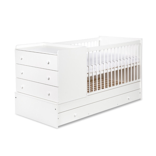 Łóżeczko dziecięce KOMPAKT 3W1 120x80 białe z komodą