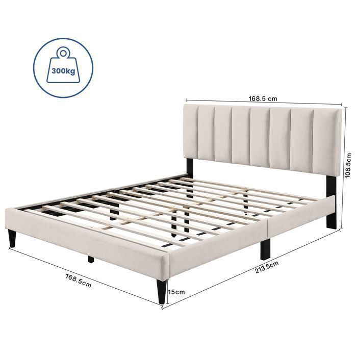 Lit adulte 160x200 / 140x200 cm - Lit rembourré avec sommier - Lit double 200x160cm - Tête de lit surpiquée - Tissu 250 g/m² -