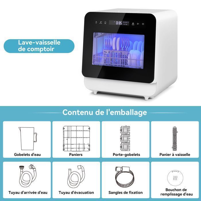 Mini Freestanding Dishwasher, 4 Place Settings, 6 Programs, Drying Function, 5L Water Tank, 45 cm