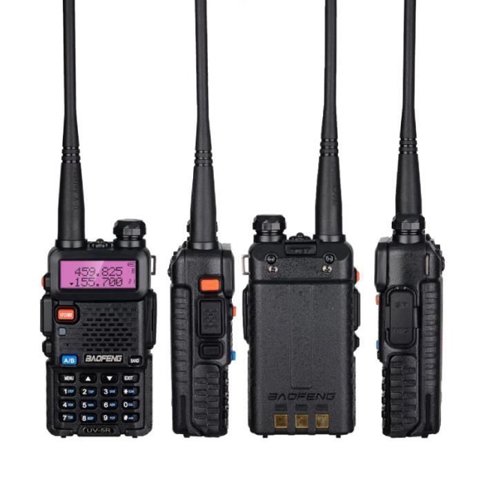 2 unidades de rádios walkie-talkie Baofeng UV-5R FM VHF/UHF com banda dupla, visor, modo de espera e relógio integrado (fone de ouvido incluído, preto)