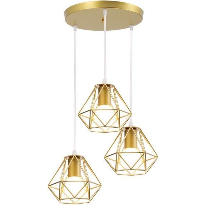 Vintage Industrial Retro Pendant Light E27 16cm Gold - WOTTES - 3 Lights - Yellow - Metal