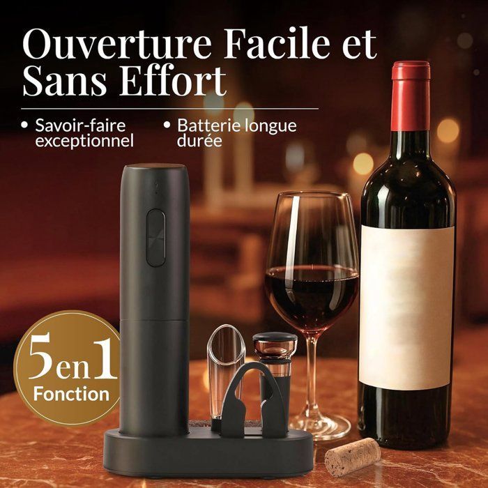 Saca-rolhas elétrico - Abridor de vinhos - Conjunto de saca-rolhas elétrico - Acessórios para abridor de vinhos - Saca-rolhas elétrico de luxo - Preto