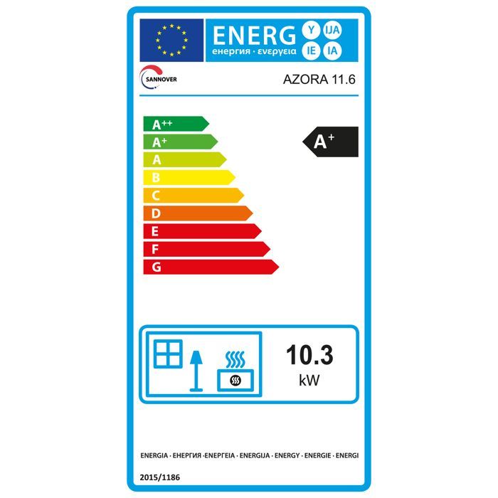 Estufa de pellets sellada Sannover Azora de 11,6 kW, color negro.