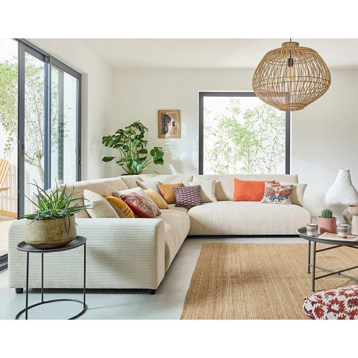 Garance – Modulares Ecksofa rechts – 6-Sitzer – aus Cord – Beige