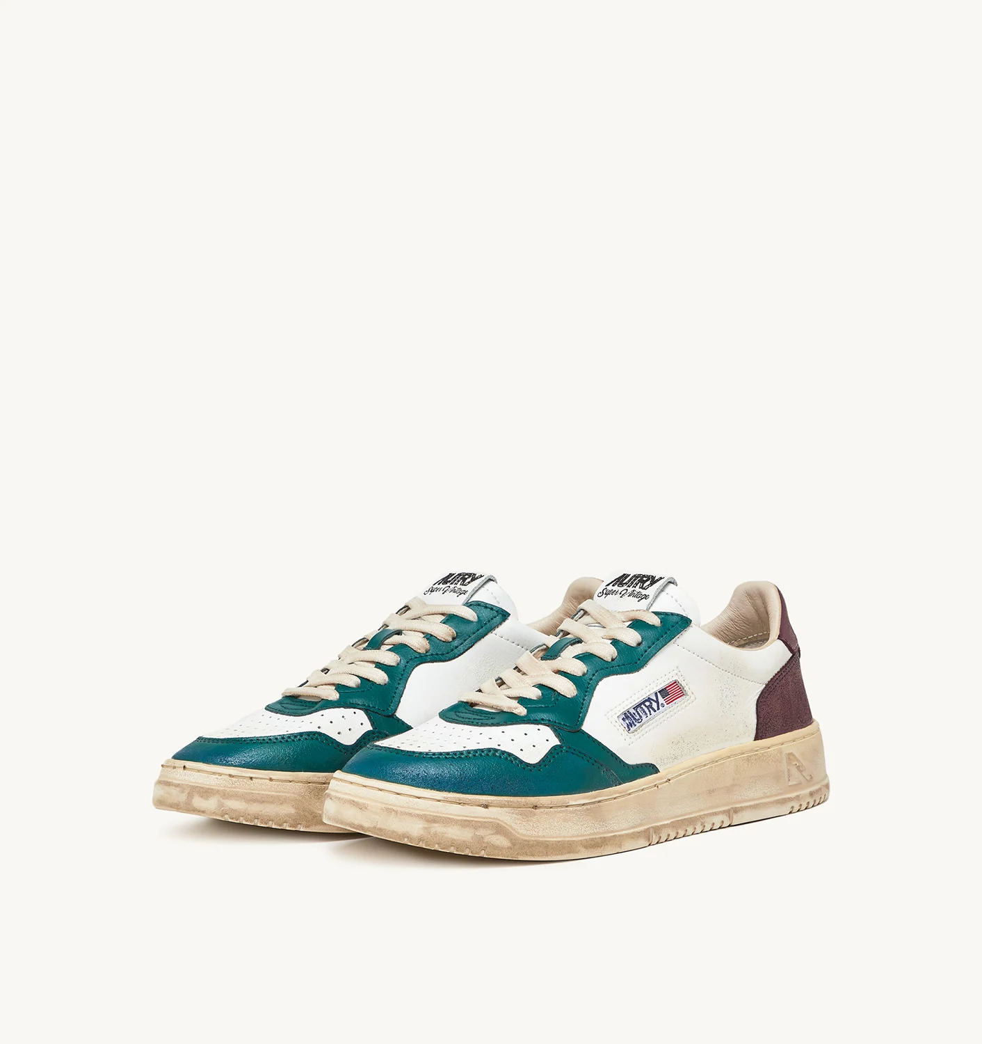 Teniși vintage Medalist Low din piele albă cu detalii mov și verde