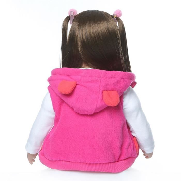 Poupée reborn HZDHCLH fille Silicone cheveux longs 24 pouce 60cm Tenue jupe rose rouge
