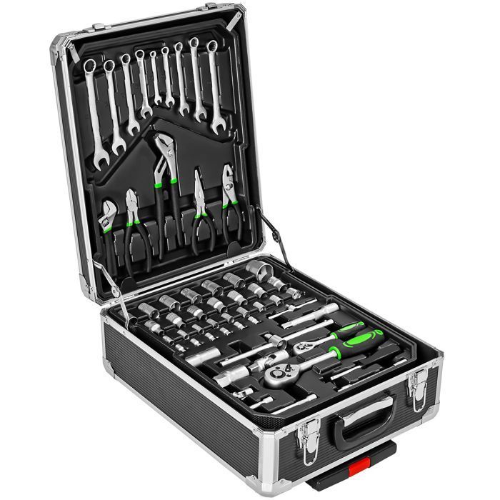 TECTAKE - 1200-piece aluminum toolbox, 4 tiers, with trolley and locks - black