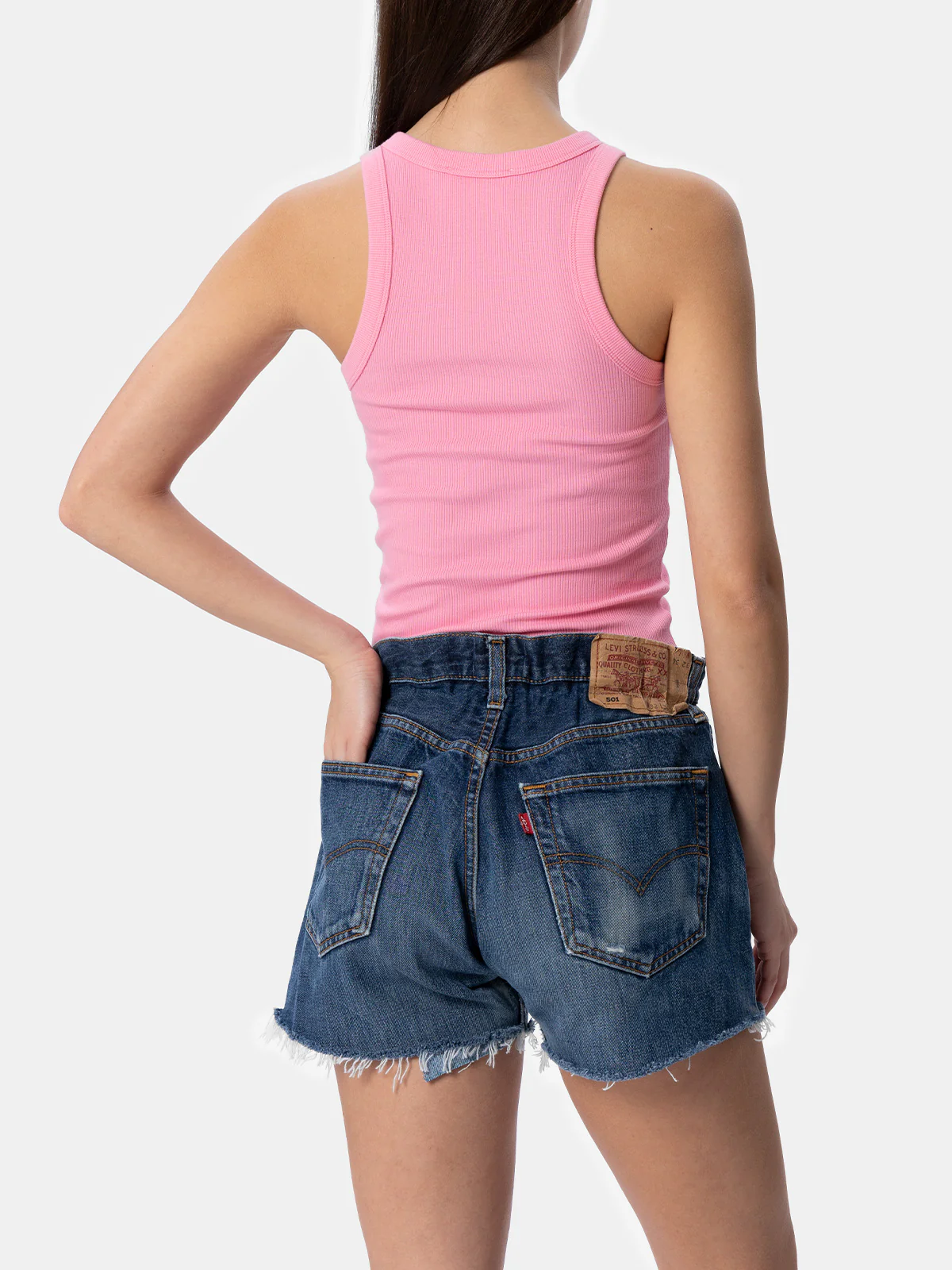 Roze geribbelde katoenen tanktop voor dames