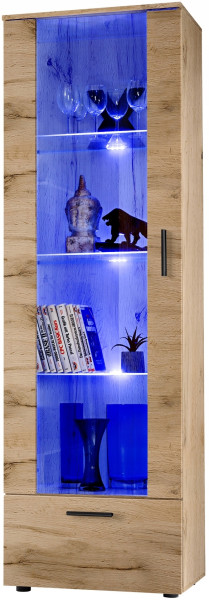 Witryna Szklana Regał Salon Dąb Wotan z Półkami LED 192x60