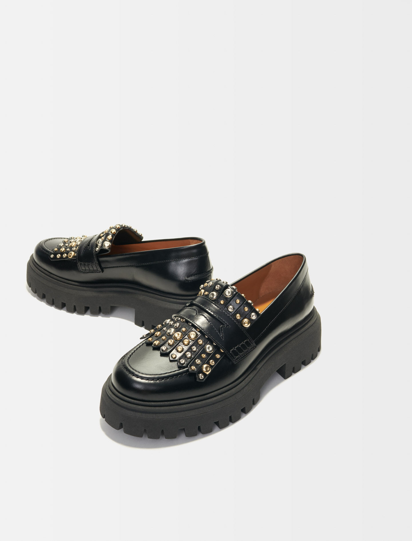 Loafers met plateauzool en studs - Zwart