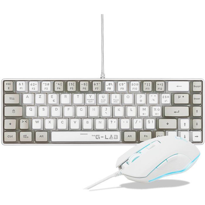 2-in-1 Pack - THE G-LAB - Hydrogen Combo - AZERTY Keyboard - Wired Mouse - White/Grey