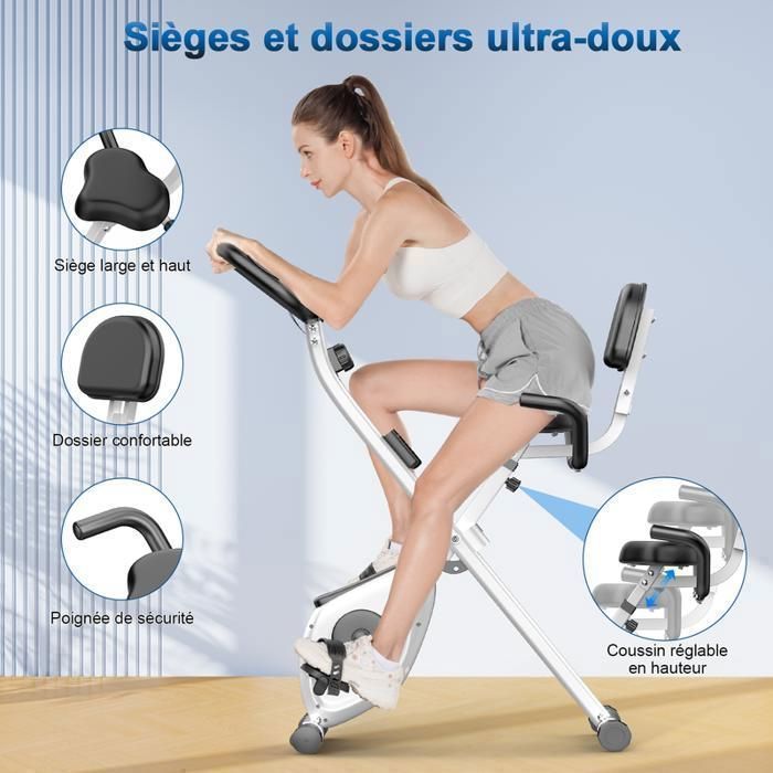 Vélo d'appartement pliable 3 en 1 - Dskeuzeew vélo d'intérieur magnétique avec écran LCD - 8 niveaux de résistance
