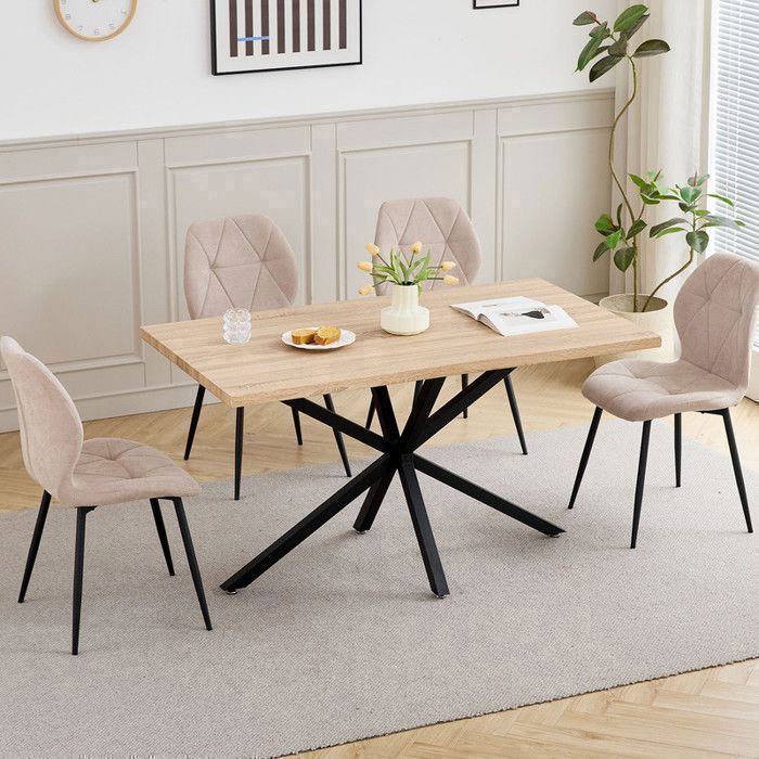 Dining table - DOWISDOLY - Light wood effect - Metal legs - Rectangular table - Dining table for 4-6 people