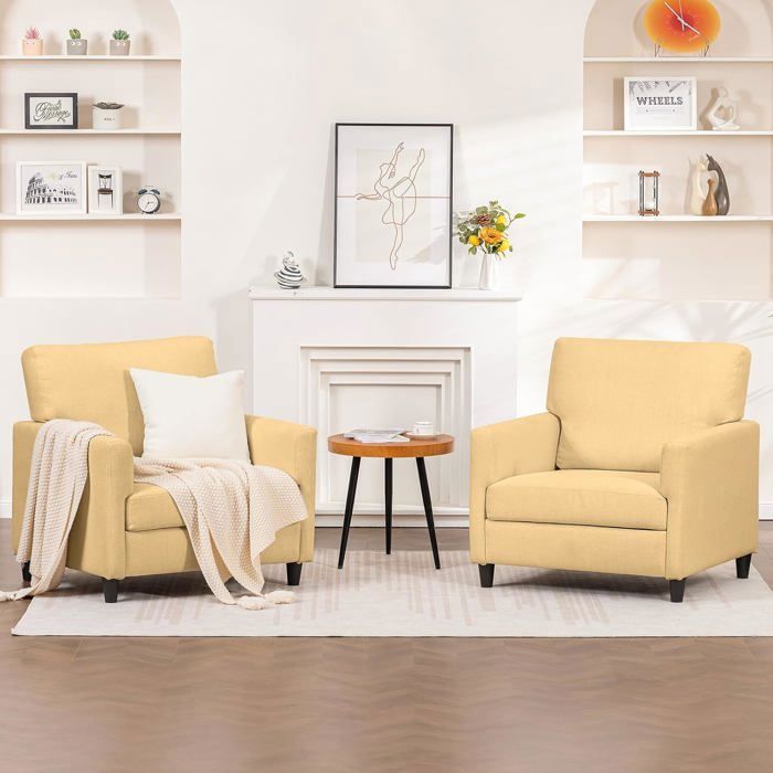 Canape de Relaxation, Fauteuil Relax,  avec Accoudoirs et Dos épais, Siège Rembourré, Salon Chambre, en Lin jaune