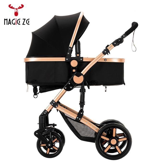 Magic ZC Stroller 3-in-1 Stroller 3-in-1 Travel System One-Click Fold Reversible Seat High Landscape Max 15kg Black Gold