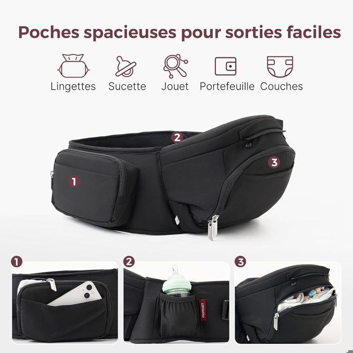Momcozy Porte-bébé 2-en-1 avec coussin de hanche réglable, jusqu'à 20kg,Respirant avec soutien lombaire,nouveau-nés et tout-petits