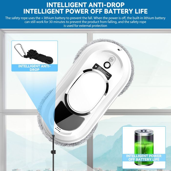 Fensterputzroboter, automatische Wassersprühfunktion, 5600 Pa, intelligente Navigation, geeignet für glatte Oberflächen, mit 10 Reinigungstüchern