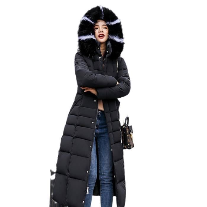 Parka acolchada larga de invierno para mujer con capucha, color negro - Talla no europea, talla pequeña