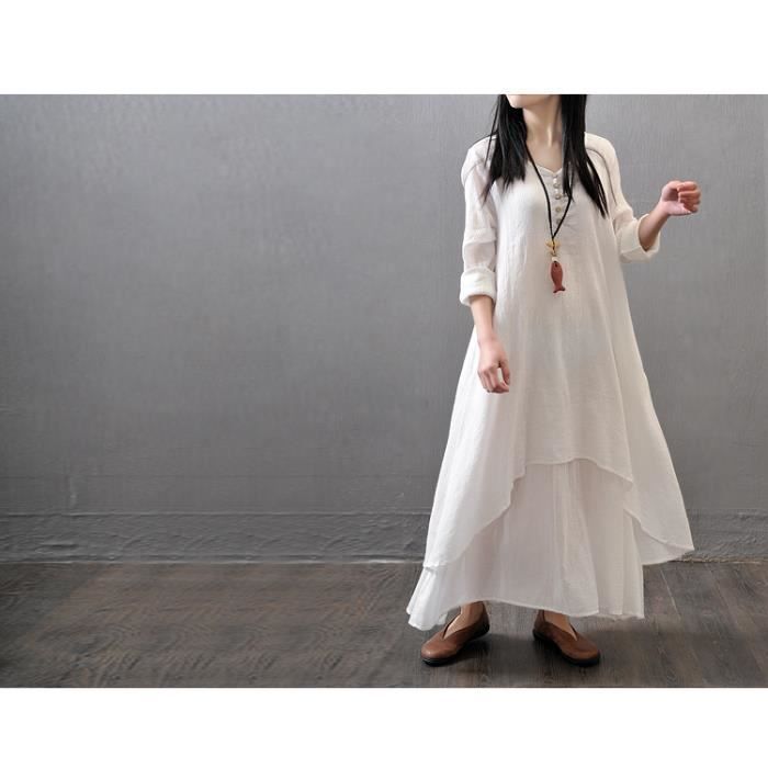 Robe à carreaux pour femmes Vintage ourlet asymétrique été Blanc