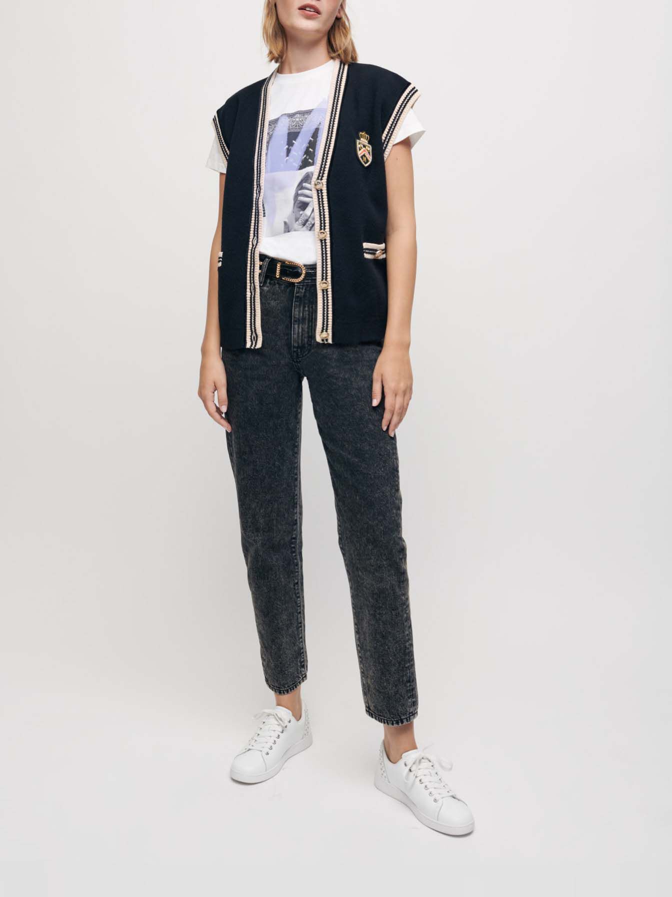 Gescheurde mom jeans met middelhoge taille - Zwart