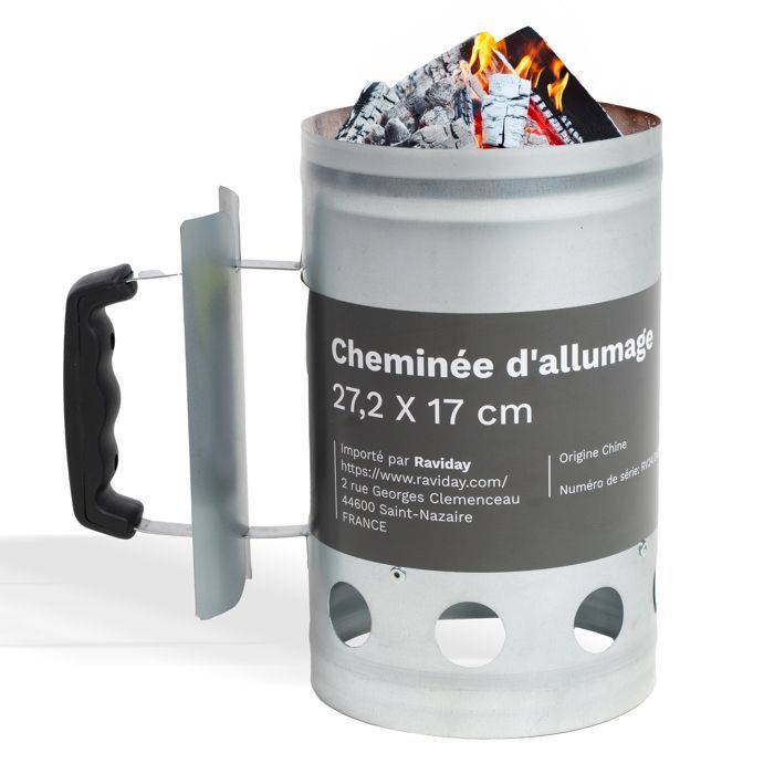 Galvanized Steel Barbecue Chimney | Fast & Efficient Barbecue Lighter | Charcoal BBQ Accessory | Ravigarden