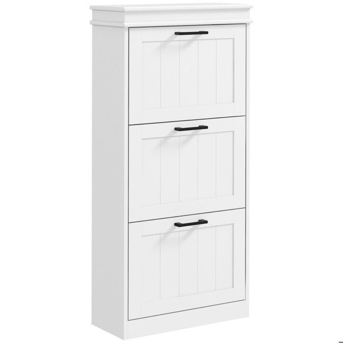 Zapatero - HOMCOM - Zapatero - 3 puertas abatibles, estantes ajustables - 54 x 24 x 117,5 cm - blanco