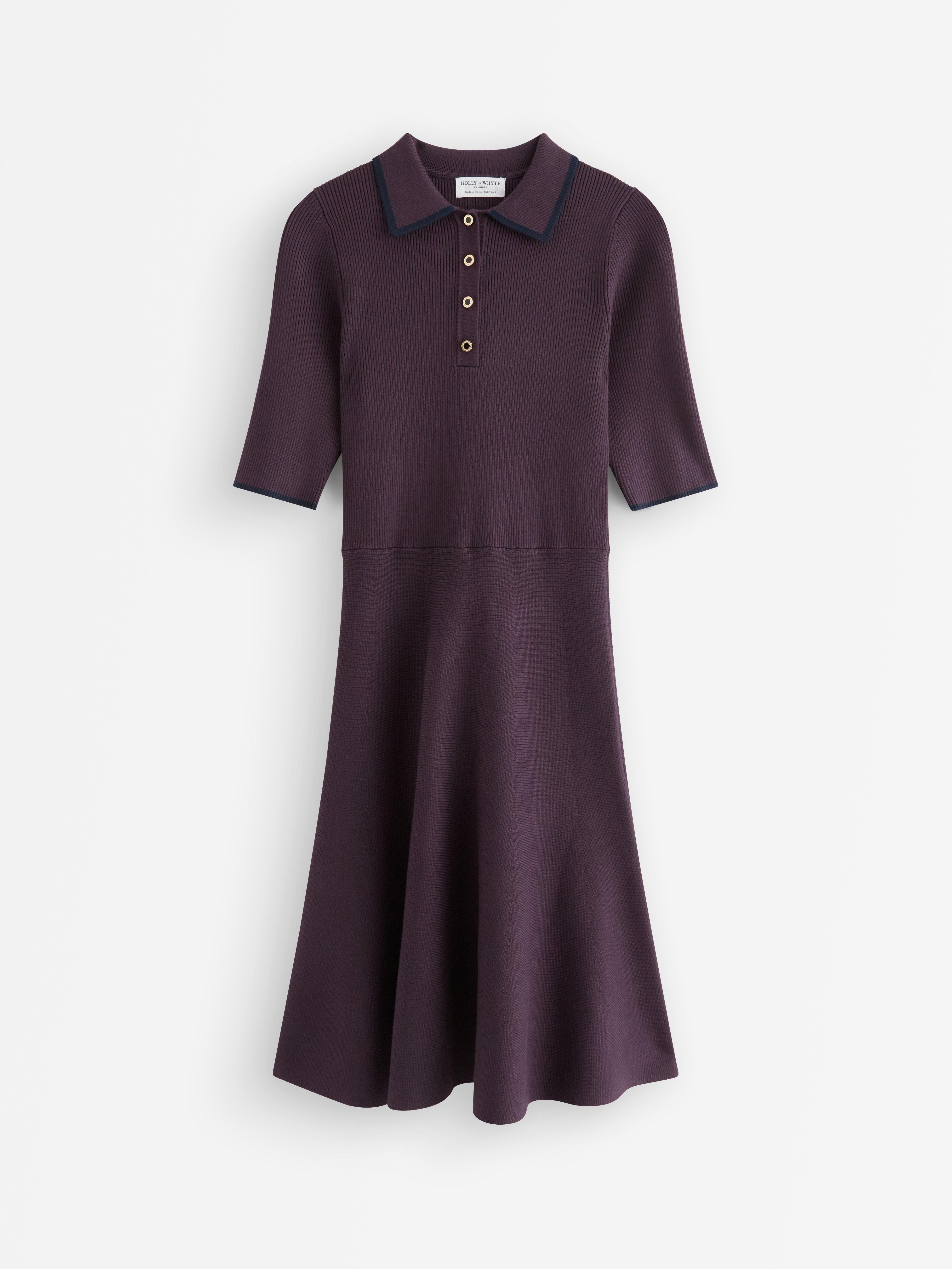 Minivestido de punto fino color lila oscuro empolvado