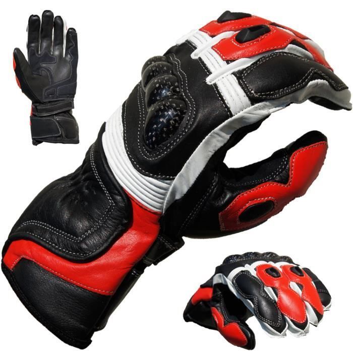 PROANTI Racing Red Leather Motorcycle Gloves, CE Approved