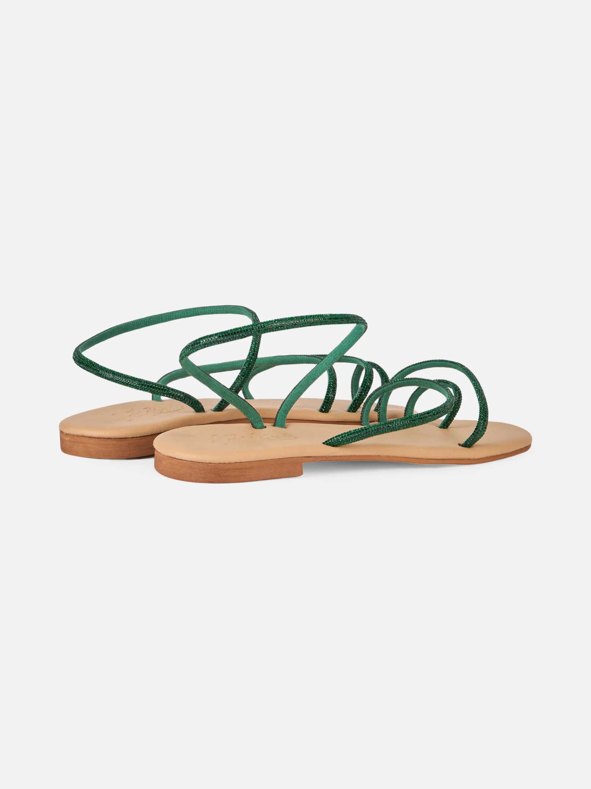 Groene platte sandalen met strasssteentjes