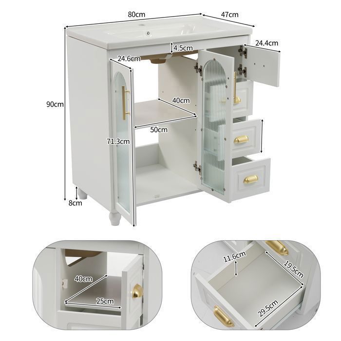 Plaque épaissieMeuble de salle de bain simple lavabo avec meuble bas 80cm avec lavabo en céramique,blanc