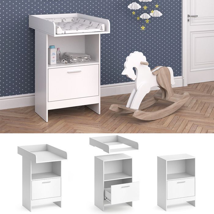 Leo changing table 60x103cm with drawer, White, Vicco 36744