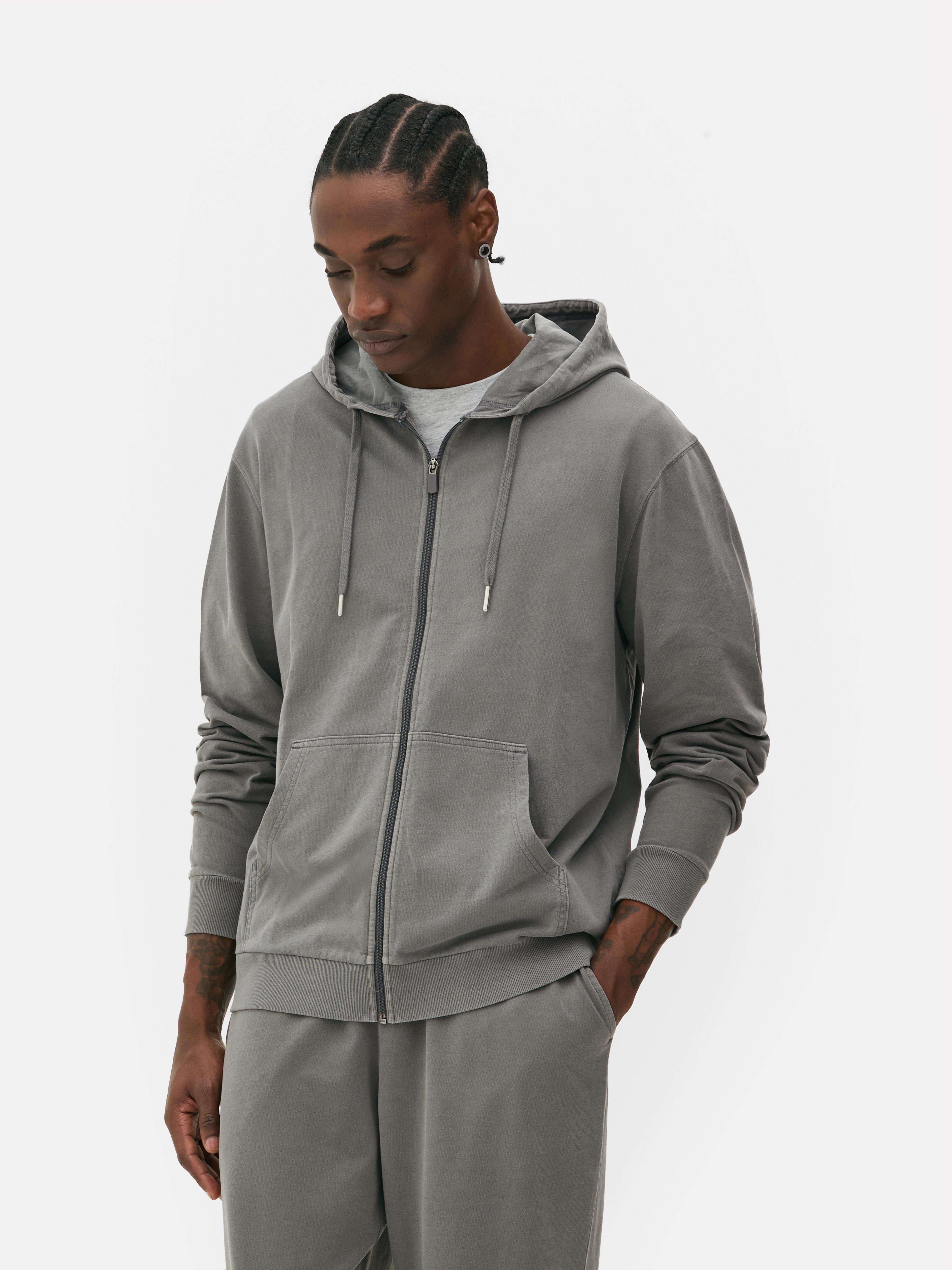 Hoodie met washed dye-ontwerp Een loungewear-hoodie met een verstelbaar trekkoord, ritssluiting aan de voorkant en een buidelzak