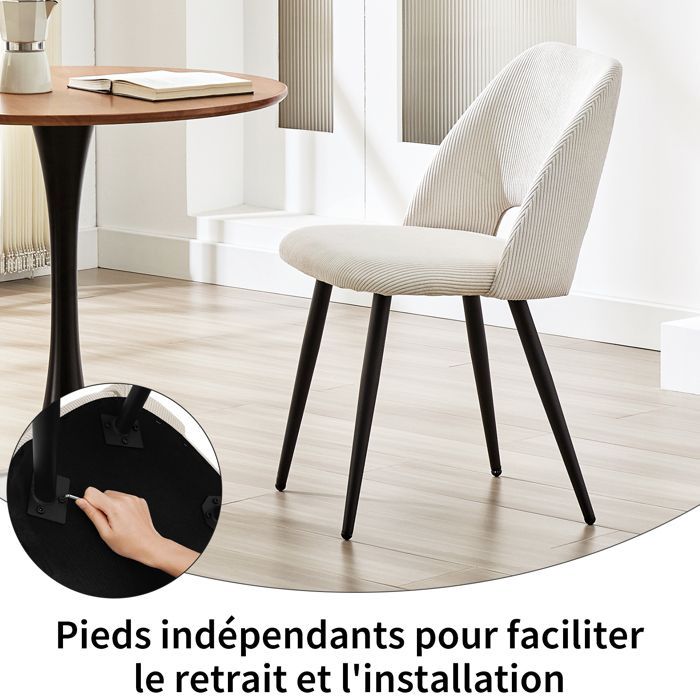 WAFTING Lot de 4 Chaise de Salle à Manger en Velours,Chaise Rembourrée avec Pieds Indépendants,Beige