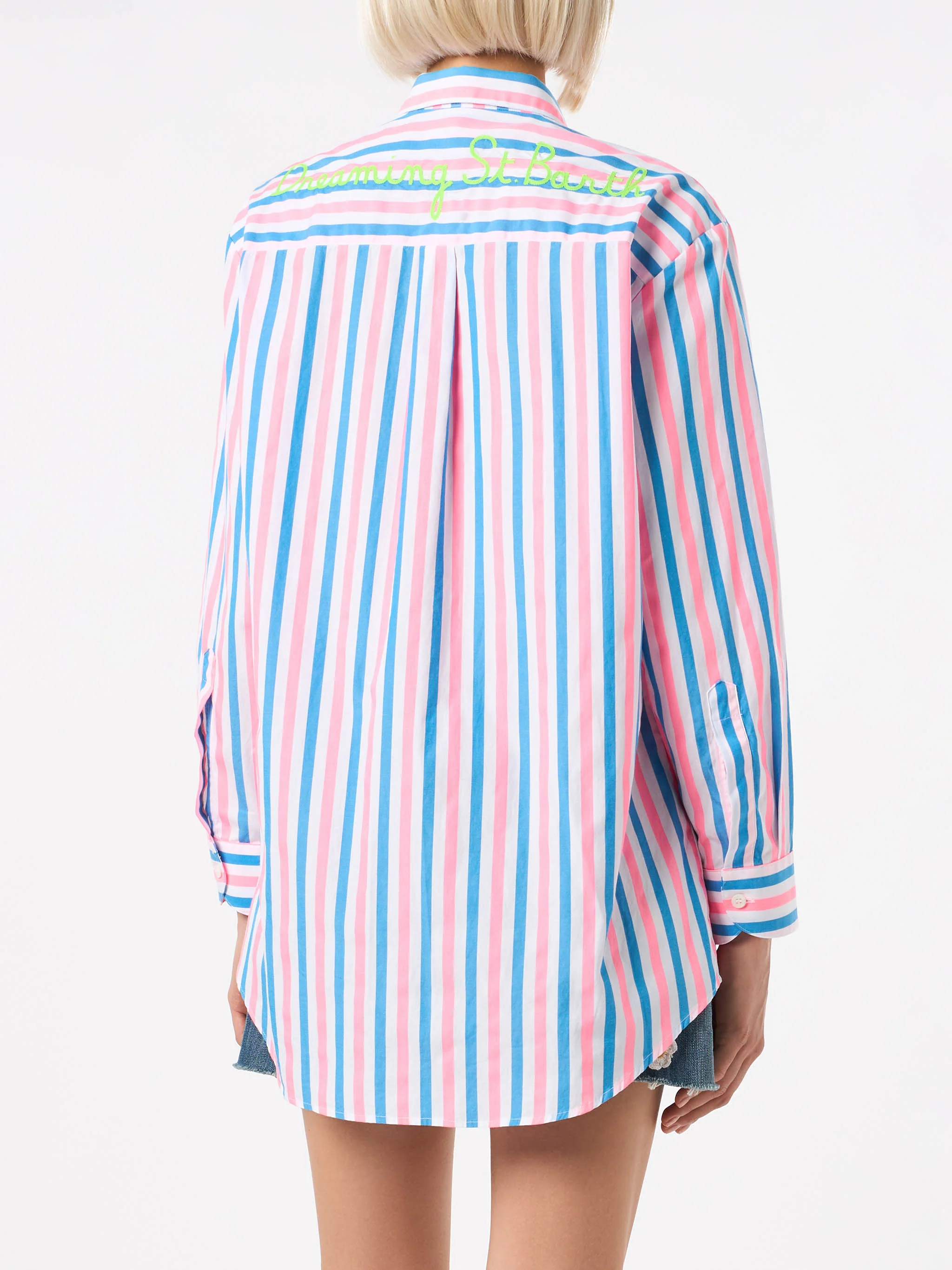 Gestreept katoenen shirt met borduursels van Dreaming St. Barth.