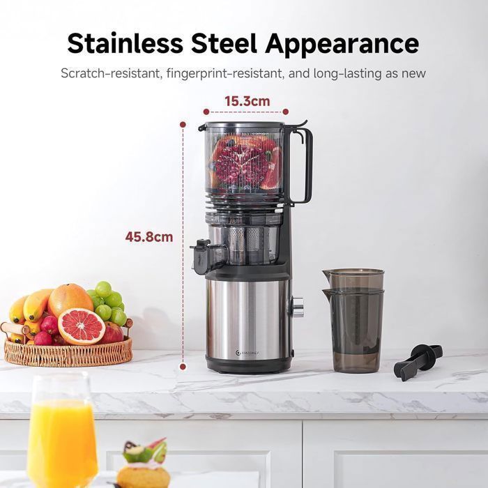 Extracteur de Jus AMZCHEF, Grande Ouverture 150mm, Extracteur de Jus de Fruits et Légumes, Rendement en jus de 99 %, 2L